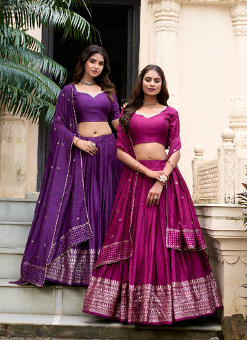 Amazing Pure Chanderi Lehenga with zari weaving work border.